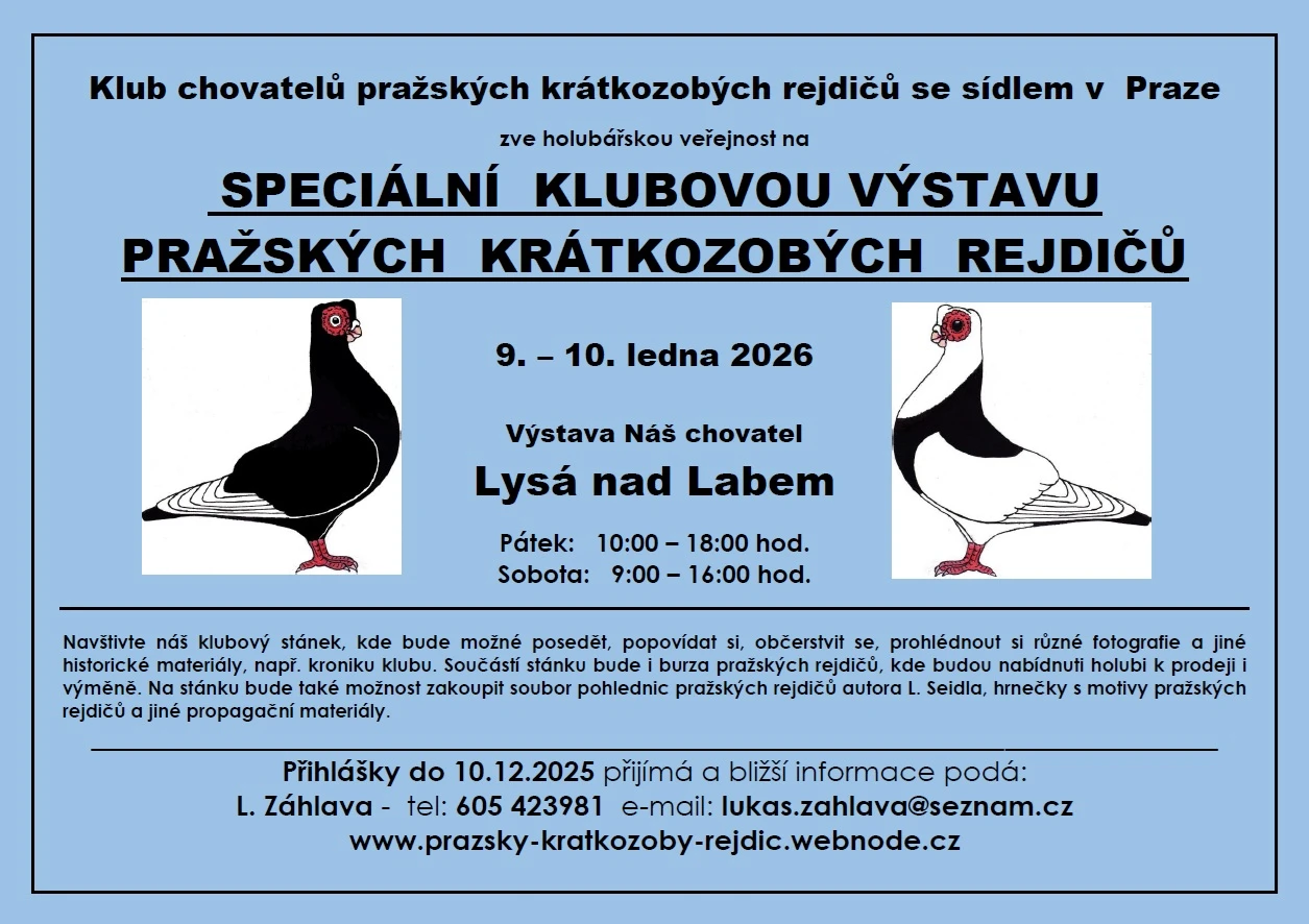 Speciální výstava Pražských krátkozobých rejdičů 9. - 10. 1. 2026