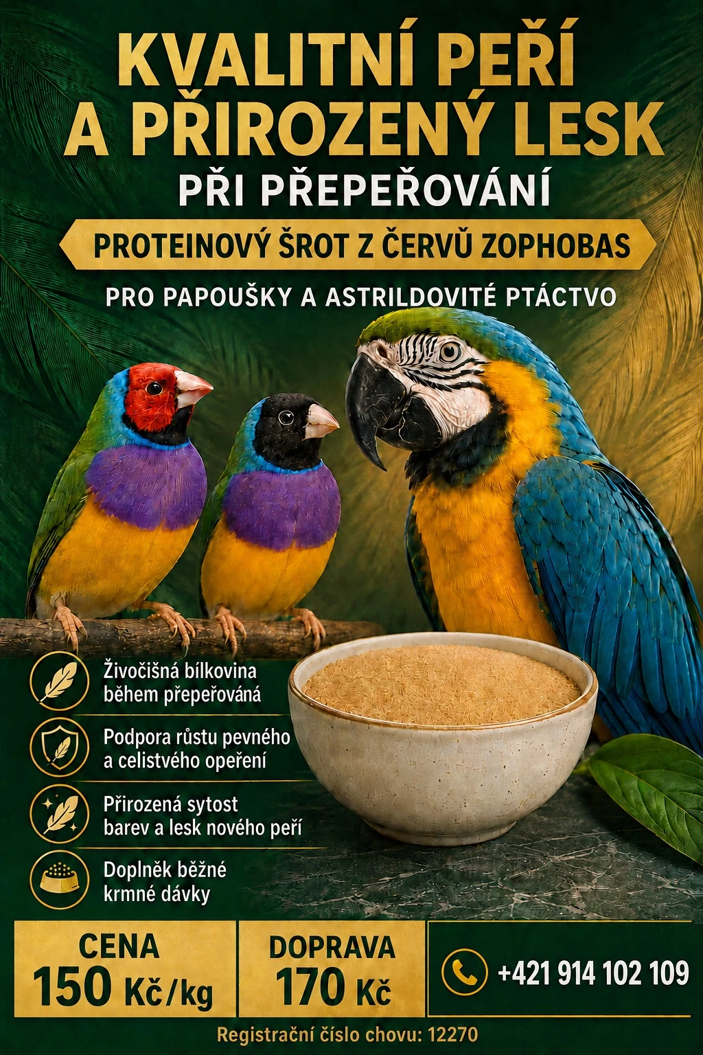 Snadnější přepeřování papoušků a astrildů
