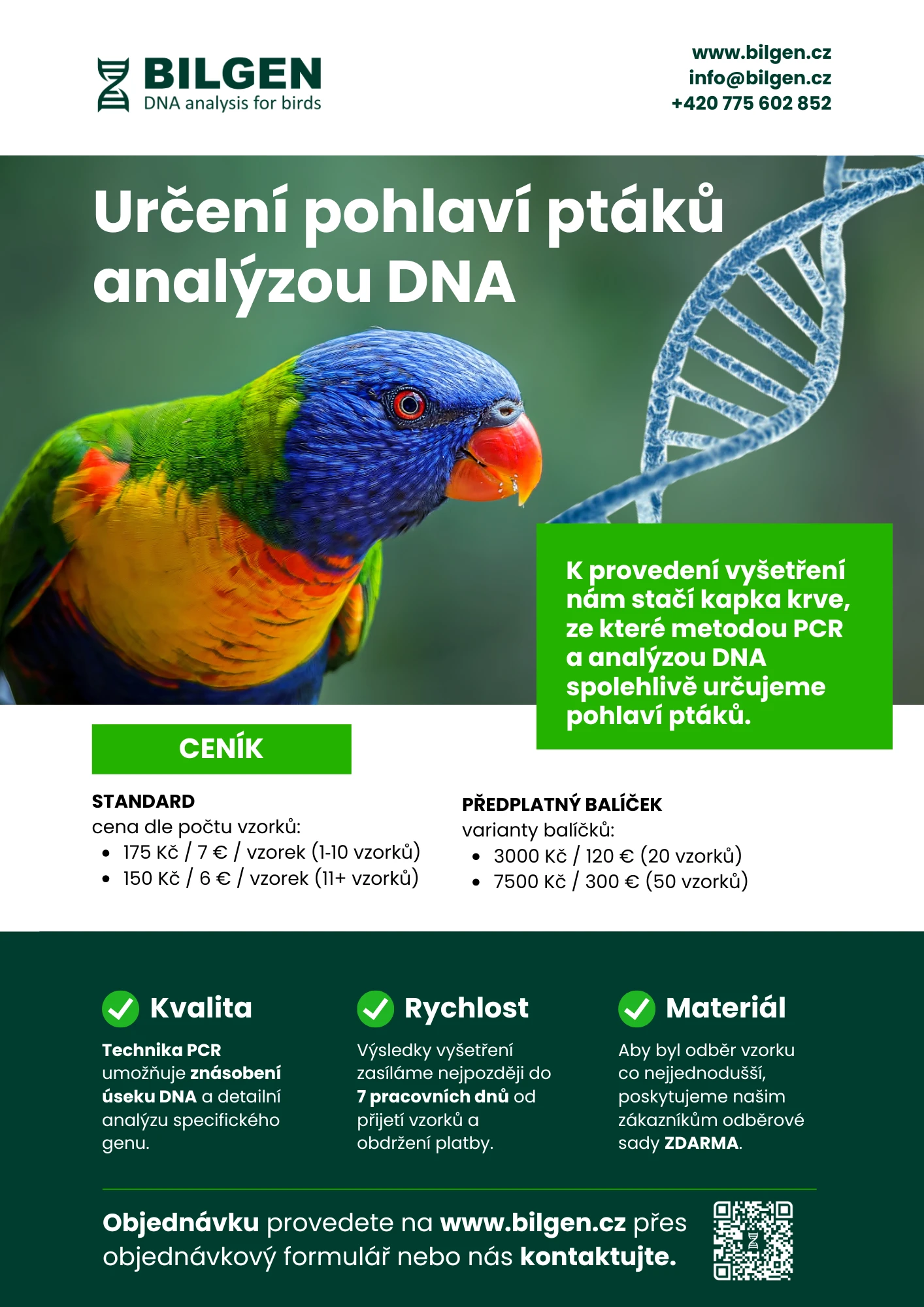 Určení pohlaví ptáků analýzou DNA - odběrové sady zdarma - BILGEN s.r.o.