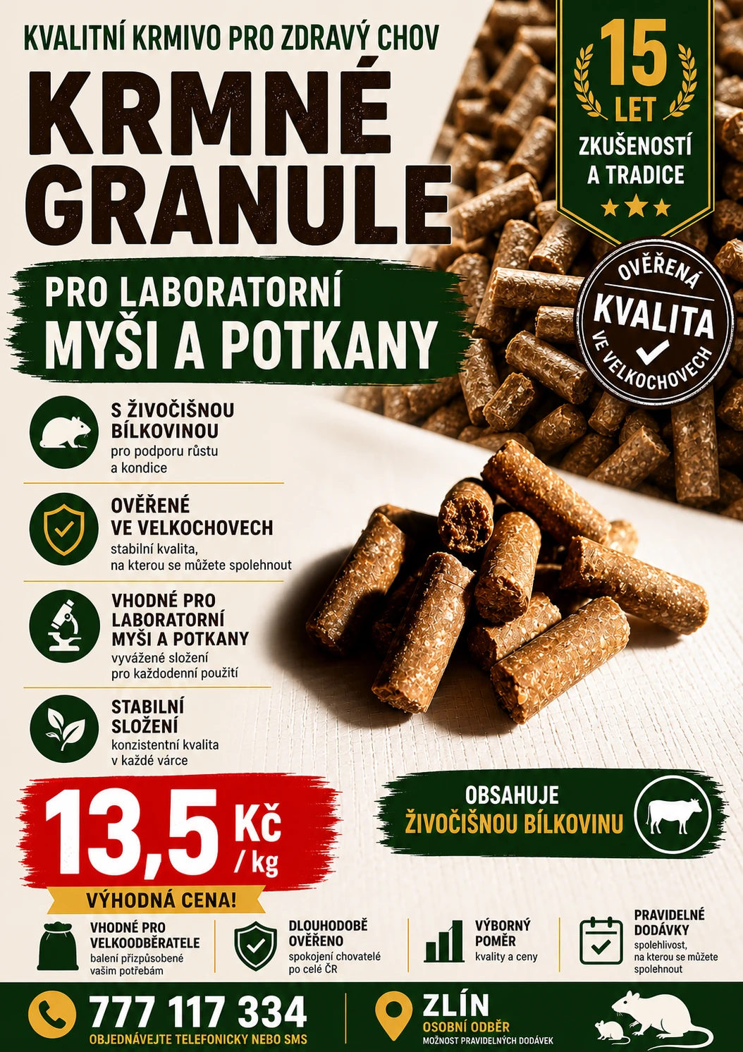 Krmné granule pro laboratorní myši a potkany